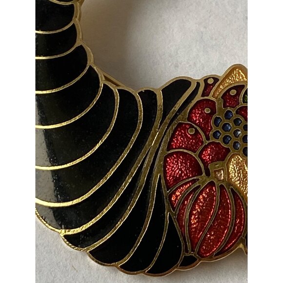Crown Fish Cornucopia-Style Enamel Pin With Vibrant Fruit & Gold-Tone Details J0 - Picture 4 of 10